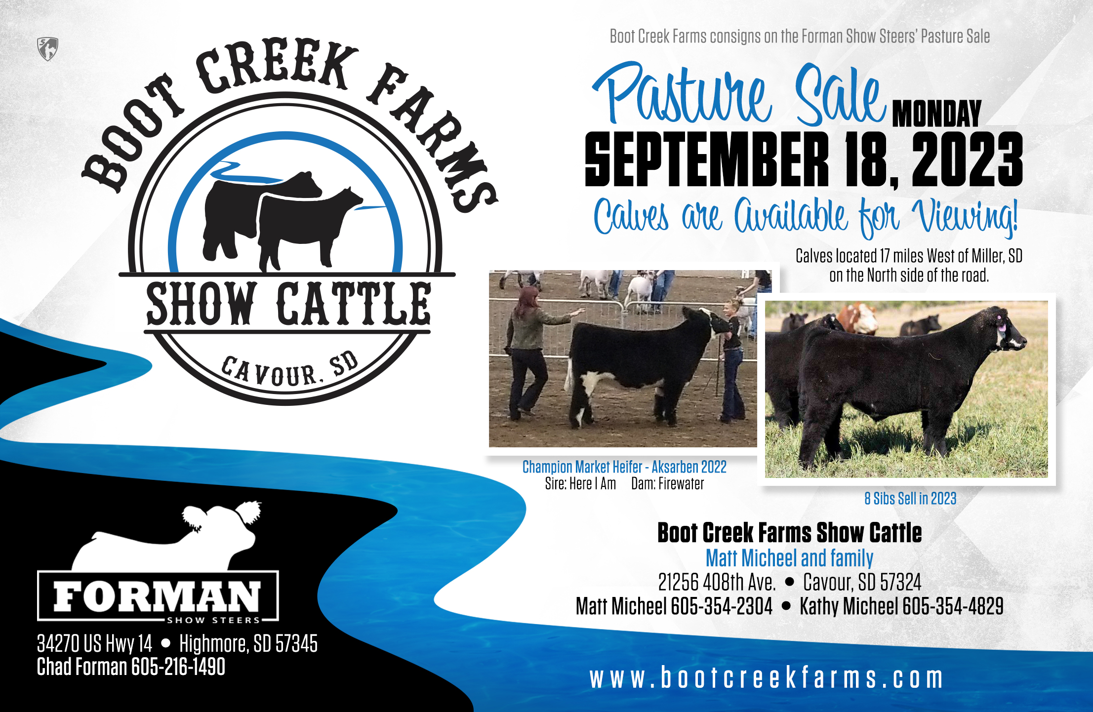 Boot-Creek-Farms_2023-Half-Page-Ad-Aksarban-2022 Our Flyer - The slap - Aksarben 2022 - Pasture Sale Steer Calf - Forman Show Steers - Boot Creek Farms Show Cattle - Ree Heights, SD