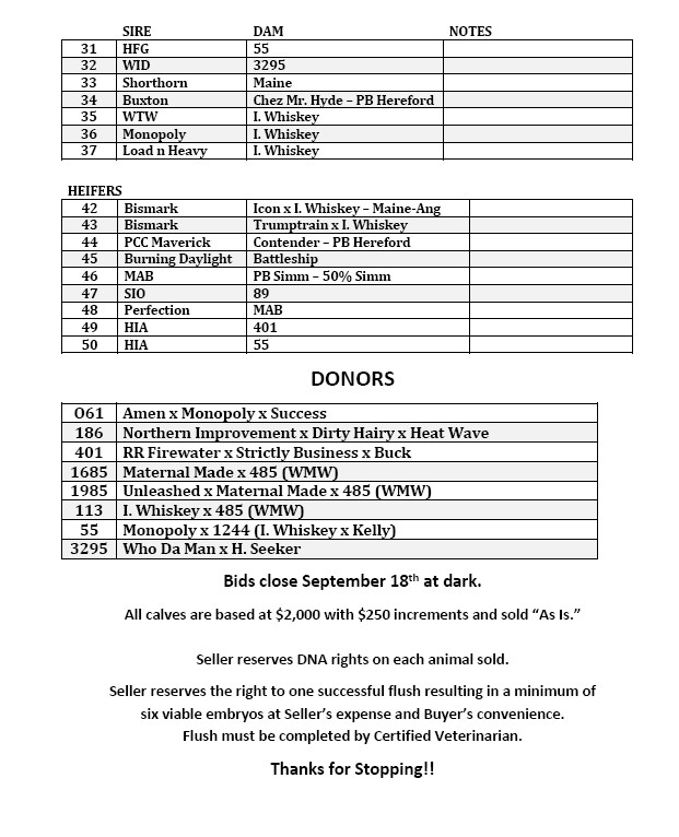Forman Show Steers and Boot Creek Farms Sale Sheet 2023 - Steerbidder -2 2023 Pasture Sale Boot Creek Farms Show Cattle and Forman Show Steers - Ree Heights, SD - Page 2 of 2